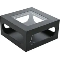 OKWISH Salontafel - Vierzijdig Open Design Met LED App-Bediening - Met Opbergruimte - MDF Zwart Met Gehard Glas - 70×70×35 cm