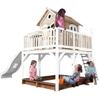 Axi Liam Speelhuis op palen, zandbak & witte Glijbaan | Speelhuisje voor de tuin / buiten in bruin & wit van FSC hout | Speeltoestel voor kinderen