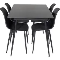 Ebuy24 SilarBLExt eethoek eetkamertafel uitschuifbare tafel lengte cm 120 / 160 zwart en 4 Polar eetkamerstal zwart.