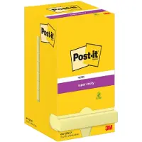 Post-It Super Sticky Notes 654-12SS-CY 76 x 76 mm 90 Vellen per blok Geel Vierkant Effen Pak van 12