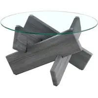 OKWISH Salontafel Rond - Glazen Tafelblad 0,8 Cm - Kruisvormig Onderstel - Woonkamer Leeshoek - MDF Grijs Transparant - 79×45 Cm