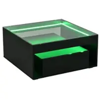 OKWISH Salontafel Met Led-Verlichting En 2 Lades Voor Woonkamer Hoogglans Fronten Zwart Mdf Met Gehard Glas 70×70×35 Cm