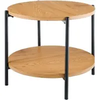 CLP Edduma Salontafel - rond - met opbergruimte - hout - bijzettafel - met 2 niveaus - klein zwart metalen frame - 50 cm natura