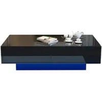 OKWISH Salontafel - Hoogglans Afwerking Met Ledverlichting - Voor Moderne Woonkamer - Spaanplaat Zwart - 115×55×34 Cm Met 2 Lades