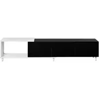 MODFU - TV-Meubel - Uitschuifbaar - 3 Hoogglans Deuren - Modern - Voor Woonkamer - MDF En Spaanplaat - Zwart/Wit - 258 X 38 X 48,5 Cm