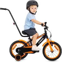 Sun baby Tracker Bike Kinderfiets voor jongens 14 inch Oranje Neon, leeftijd 3 tot 5 jaar, met zijwieltjes, duwstang, handrem