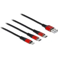 DeLOCK USB Charging Cable 3 in 1 Type-A to Lightning / 2 x USB Type-C 30 cm black / red