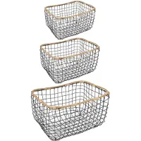 Idimex Metalen manden JIMO, set van 3 - Zwart/natuur