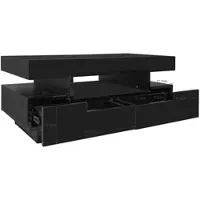 OKWISH Salontafel – Hoogglans – 4 Lades – Met Instelbare LED-Lichtbalk (Kleur & Helderheid) – 3 Open Vakken – Spaanplaat Zwart – 80x50x36 cm