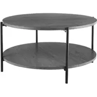 CLP Edduma Salontafel - rond - met opbergruimte - hout - bijzettafel - met 2 niveaus - klein zwart metalen frame - 80 cm grijs
