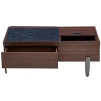 OKWISH Salontafel - Met Schuifblad En Lades - Voor Woonkamer - MDF Bruin Donkergrijs Met Glas - 105×50×41,5 Cm