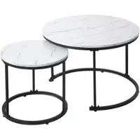 OKWISH Salontafelset – 2-Delig – Nestbare Ronde Tafels – Modern Design Met Marmerpatroon – MDF Met Metalen Frame – Groot 50×70.5 cm / Klein 45.5×44 cm