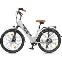 ESKUTE E-bike, 26 inch elektrische fiets, E-stadsfiets 250W achtermotor, 36V 13Ah verwisselbare accu, tot 100km, LCD-display, lage instap E-stadsfiets voor dames en heren volwassenen-Wit