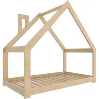 Need Sleep - Montessori Kinderbed Huisbed Peuterbed - Naturel Hout - 90x180 cm - met schoorsteen - symmetrisch