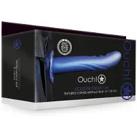 Ouch! Ouch - Holle Strap-on dildo met ribbels 20 cm - Blauw Metalic