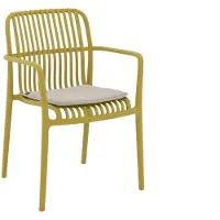Goossens Tuinstoel Jelke - Kunststof - geel - 57 x 83 x 54 cm - Tuinstoel met armleuning - inclusief kussen - Stapelbaar