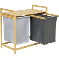 Gockowiak Bamboe wasmand met 2 vakken, 80L, staand, met plank