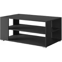 Bratex Moderne Salontafel – Koffietafel met 2 Open Planken – Zwart – 100 x 60 cm – Scandinavisch Design met Aluminiumkleurige Poten