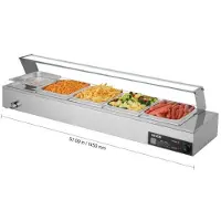 Vevor Commerciële Voedselwarmer met Glazen Deksel en 5 Containers (1/2 Formaat) 1,5 kW Buffet Warmer Roestvrij Staal