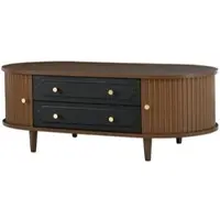 OKWISH Salontafel - Met 2 Laden En 2 Roldeuren - Voor Woonkamer Voor Bank - Spaanplaat Walnootkleur Zwart - 100×50×36 Cm