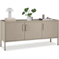 TecTake Stalen Dressoir - TV Meubel - 120 x 37,5 x 55,5 cm - Commode - Verstelbare Planken - 3 Deuren met Magneetsluiting - Lowboard - Metalen Kast - Taupe