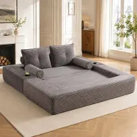 STILVORA Slaapbank 180 x 98 cm - Uitklapbaar 2-Zits Met Zijvakken En Bekerhouder - Voor Woonkamer En Appartement - Corduroy Donkergrijs
