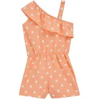 We fashion - Meisjes one-shoulder playsuit met print en structuur - Regular fit - Oranje - Maat: 134/140