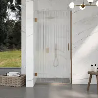FortiFura Galeria Douchedeur - 80x200cm - 8mm - veiligheidsglas - ribbel - scharnieren - deurgreep - helder - PVD - geborsteld koper SW1208820/SW1122565