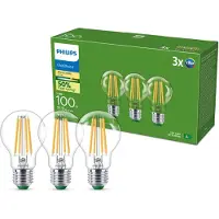 Philips Ultra Efficient LED lamp E27 | Peer A60 | Helder | 2700K | 7.3W (100W) | 3 stuks