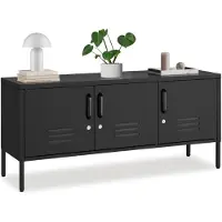 TecTake Stalen Dressoir - TV Meubel - 120 x 37,5 x 55,5 cm - Commode - Verstelbare Planken - 3 Deuren met Magneetsluiting - Lowboard - Metalen Kast - Zwart