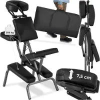 TecTake - Massagestoel, behandelstoel met dikke bekleding zwart inclusief zwarte draagtas
