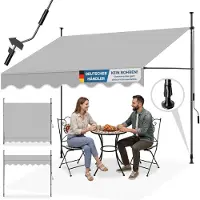 TecTake – Klemluifel Zonnescherm – 250 x 180 cm – Voorzien Van UV-Bestendig Polyester En Handzwengel En Telescoopstangen – Voor Balkon En Terras – Lichtgrijs Gepoedercoat Staal