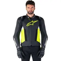 Alpinestars Missile V3 Airflow, leren jas ,Zwart/Neon-Geel/Wit ,48