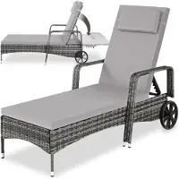 TecTake Ligstoel - zonnebed - wicker - verstelbare rugleuning – grijs - 200 x 70 x 33 cm - 404588