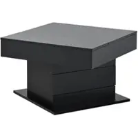 OKWISH Salontafel – Geometrisch – 1 lade – Met hef- en 360° draaibaar blad – Verborgen opbergruimte – Spaanplaat Hoogglans Zwart – 70x70x45 cm