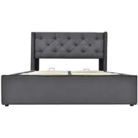 MODFU Opbergbed – 160x200 cm – Gestoffeerd Hoofdbord – Hydraulisch – Retro – Katoen – Grijs