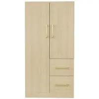 OKWISH Kledingkast – Dubbeldeur Kinderkast Voor Hoogslaper/Jeugd – 70×40×135 cm – 2 Deuren 2 Laden 1 Vak – Ruime Opbergruimte Voor Kleding En Tassen – Hout Lichtbruin+Wit
