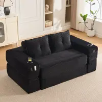 STILVORA Slaapbank 180 x 98 x 80 cm - 2-Zits Uitklapbare Bank Met Bekerhouder En Zijvakken - Voor Woonkamer En Logeerkamer - Corduroy Zwart