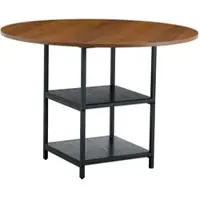 OKWISH Eettafel Rond – Dubbele Open Opbergruimte – Voor 2 Tot 4 Personen – Industriële Stijl – MDF Walnoot Zwart – 107 Cm