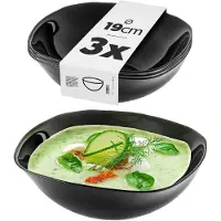 Kadax Zwarte glazen kom, 17,5 x 17,5 cm slakom, set kom, magnetronbestendige mueslikom, serveerschaal voor salades, soepen, voorgerechten, fruit (zwart, 3 stuks)