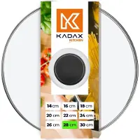 Kadax glazen deksel met siliconen handgreep, hittebestendig deksel voor potten, deksel met stoomgat, universeel deksel in verschillende maten, rond (28 cm, zwart)