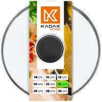 Kadax glazen deksel met siliconen handgreep, hittebestendig deksel voor potten, deksel met stoomgat, universeel deksel in verschillende maten, rond (24 cm, zwart)