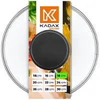 Kadax glazen deksel met siliconen handgreep, hittebestendig deksel voor potten, deksel met stoomgat, universeel deksel in verschillende maten, rond (18 cm, zwart)