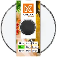Kadax Glazen Deksel Met Siliconen Handvat, Hittebestendig Voor Pan, Diameter 14-30 cm, Met Stoomgat, Universeel in Verschillende Maten, Licht, Rond, 20 cm, Zwart