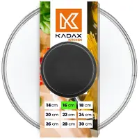 Kadax Glazen deksel met handvat van siliconen, hittebestendig deksel voor pan, diameter 14-30 cm, deksel met stoomgat, universeel deksel in verschillende maten, lichte pannendeksel, rond, 16 cm, zwart