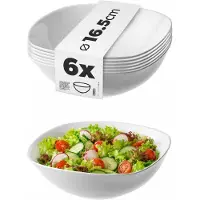 Kadax Witte glazen kom, slakom, hoekig, wit, geschikt voor magnetron, serveerschaal voor salades, soepen, voorgerechten, fruit (15 cm, 6 stuks)