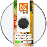 Kadax glazen deksel met siliconen handgreep, hittebestendig deksel voor potten, deksel met stoomgat, universeel deksel in verschillende maten, rond (26 cm, zwart)