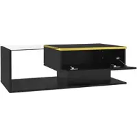OKWISH Salontafel – Hoogglans En Mat Zwart Met Glas – Met Dimbare Ledverlichting 16 Kleuren – Met Opbergvak En Open Vakken – 100×50×32,5 cm
