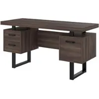 OKWISH Bureau – Modern Minimalistisch – 2 Lades + Mapvak – Werkblad 135×54 cm – 4 cm Dik MDF – MDF+Metaal Bruin+Zwart – Stalen Frame
