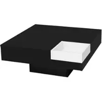 OKWISH Koffietafel - Salontafel Met LED Lichteffect En Opbergbox - Vierkante Hoogglans Woonkamer Tafel - 72x72x30 cm - Spaanplaat - Zwart